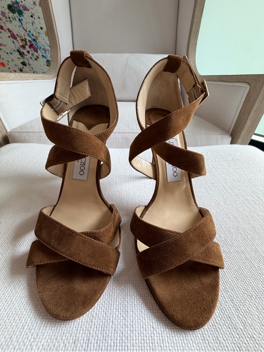 Jimmy Choo Chestnut brown Suede Crisscross Ankle-Strap Sandals